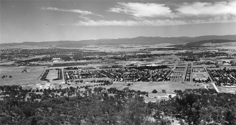 Old photograph of the view over Canberra taken from Mt Ainslie..